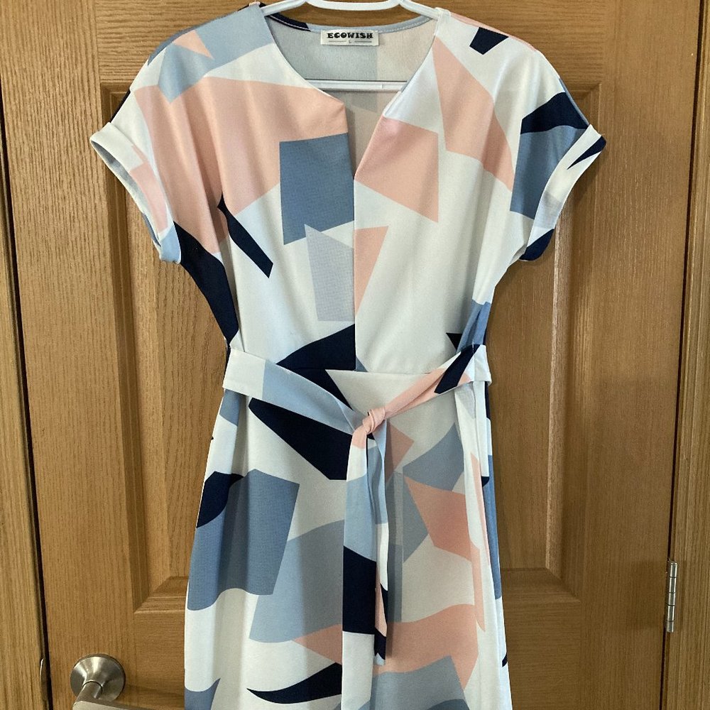 Ecowish Women's Summer Geometric Print Dress Large